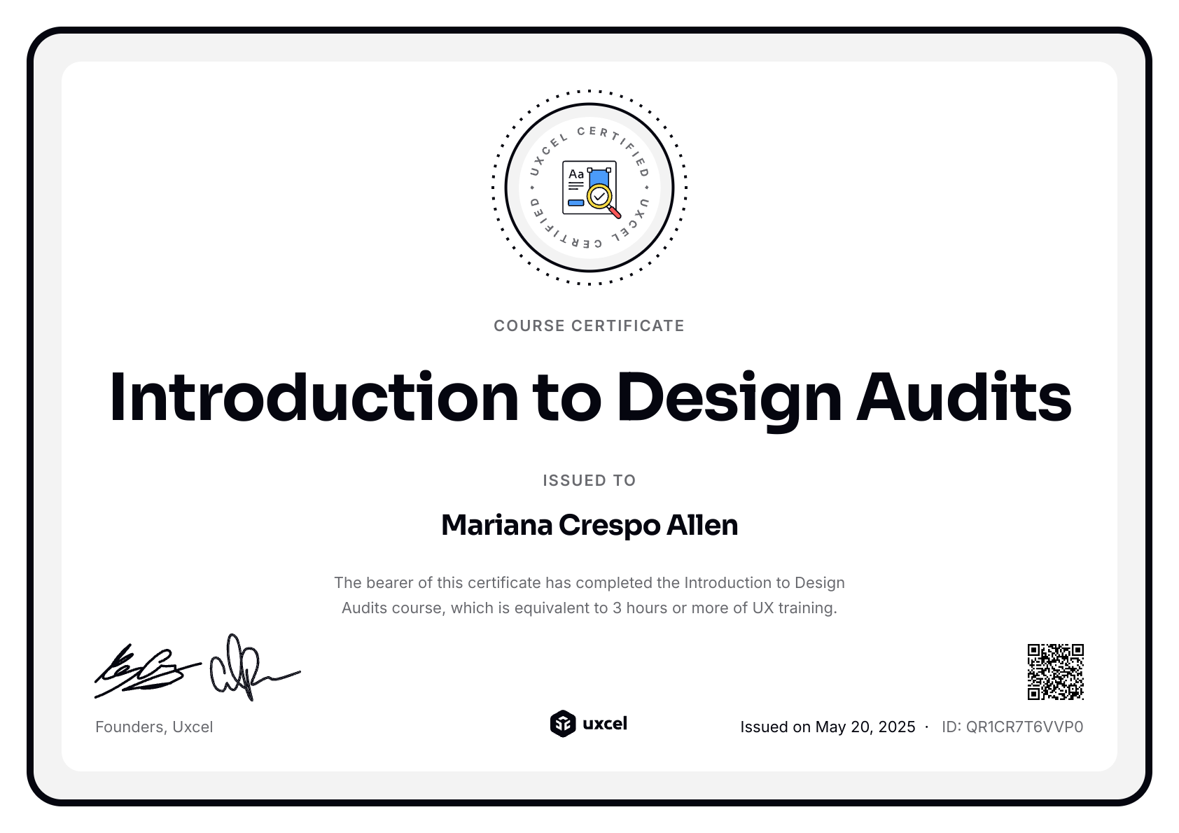 Mariana Crespo Allen's certificate